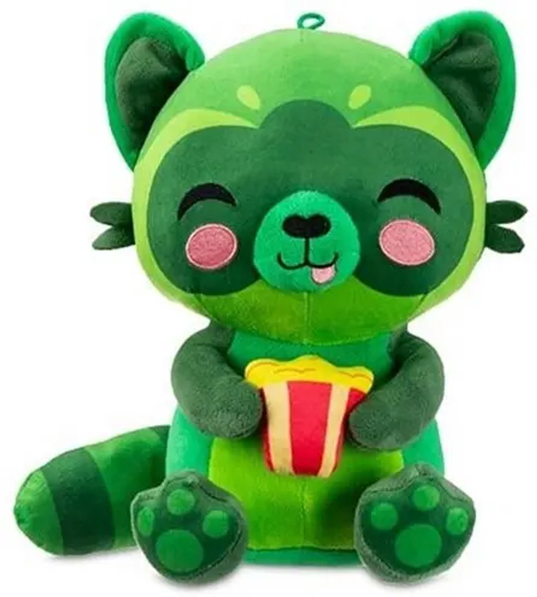 Wasbeer (Groen) met Popcorn Pluche Knuffel 20 cm - Raccoon Plush Toy - Speelgoed Knuffels voor Kinderen Jongens Meisjes