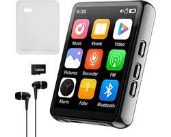 MP3 Speler met Bluetooth 5.4 - 128GB - 2.4 Inch Touchscreen - HiFi Geluid - FM Radio - Recorder - met Oordopjes
