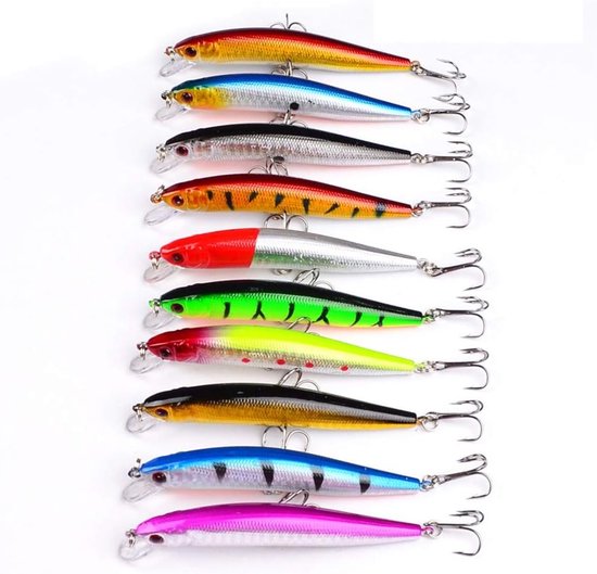 Store_8 - Vis aas - Hard minnow kunstaas - 10 stuks - Kleurrijk - Topwater swimbait - Geschikt voor zoetwater en zout water van Store 8 — afbeelding 5