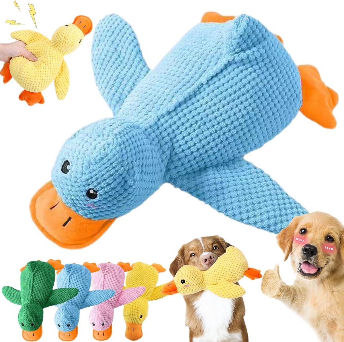 ZVD Anti-stress eend hond - 2026 anti-stress speelgoed - piepend speelgoed - hondenspeelgoed - 45x38CM - onverwoestbaar interactief hondenspeelgoed - voor kleine, middelgrote en grote honden - Blauw - Groot