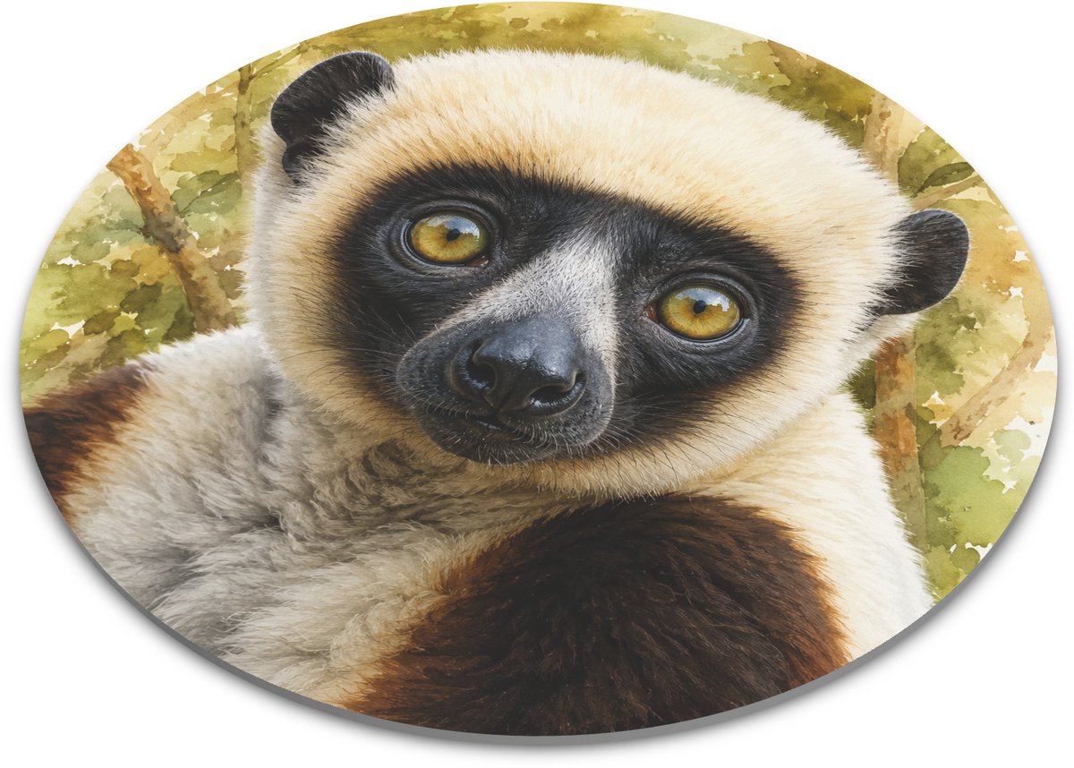 Ronde muismat met sifaka lemuur - Prachtige aquarel illustratie van exotisch wild dier op Madagascar - Stijlvolle bureauonderlegger en muismat rond voor werkplek en kantoor