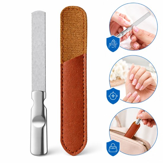 Tomec® Lime à ongles professionnelle en acier inoxydable – Lime à ongles double face en acier – Pour les ongles des doigts et des orteils – Côté fin et gros grain – Argent
