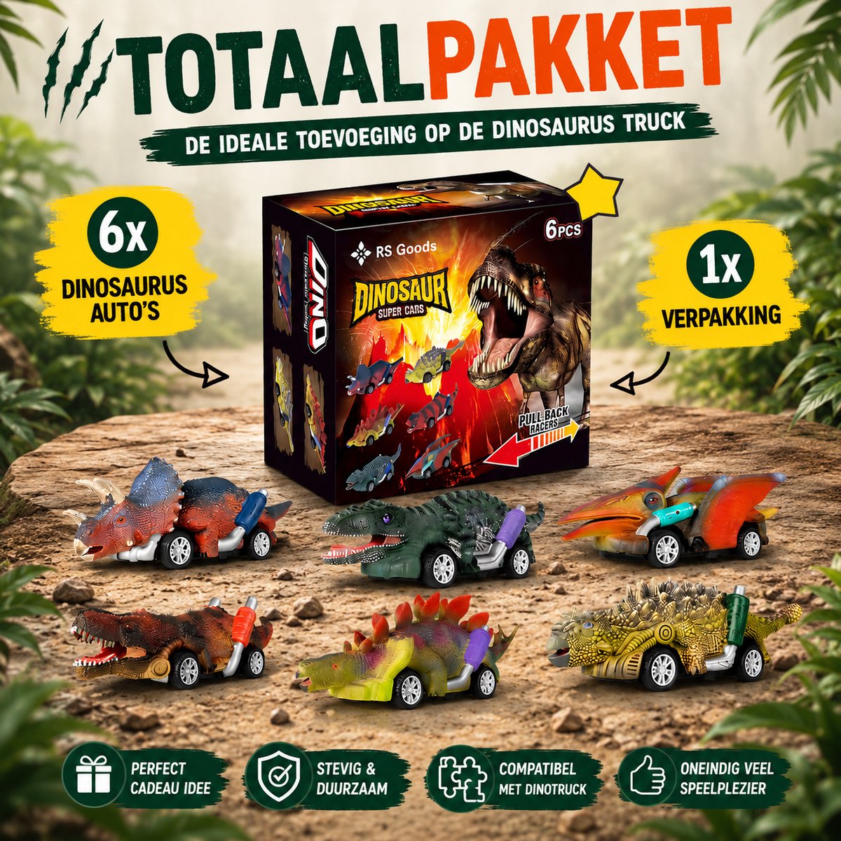 Dinosaurus auto speelgoed jongens 6st - Jurassic Speelgoed autos jongens speelfiguren - Peuter speelgoed 1 jaar Kleuter speelgoed 2 jaar - Dino speelgoed auto Dinosaurus speelgoed 3 jaar kinderen - Jongens speelgoed 4 jaar - Meisjes speelgoed 5 jaar — afbeelding 7