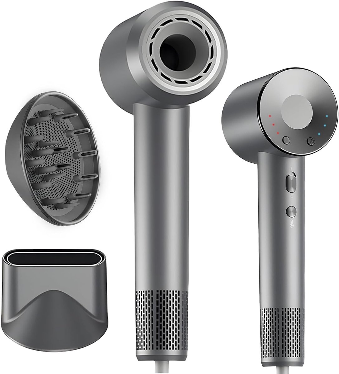 Professionele haardroger met 110.000 rpm, stille werking van 60 dB, diffuser en magnetische nozzle voor snel drogen met koude lucht