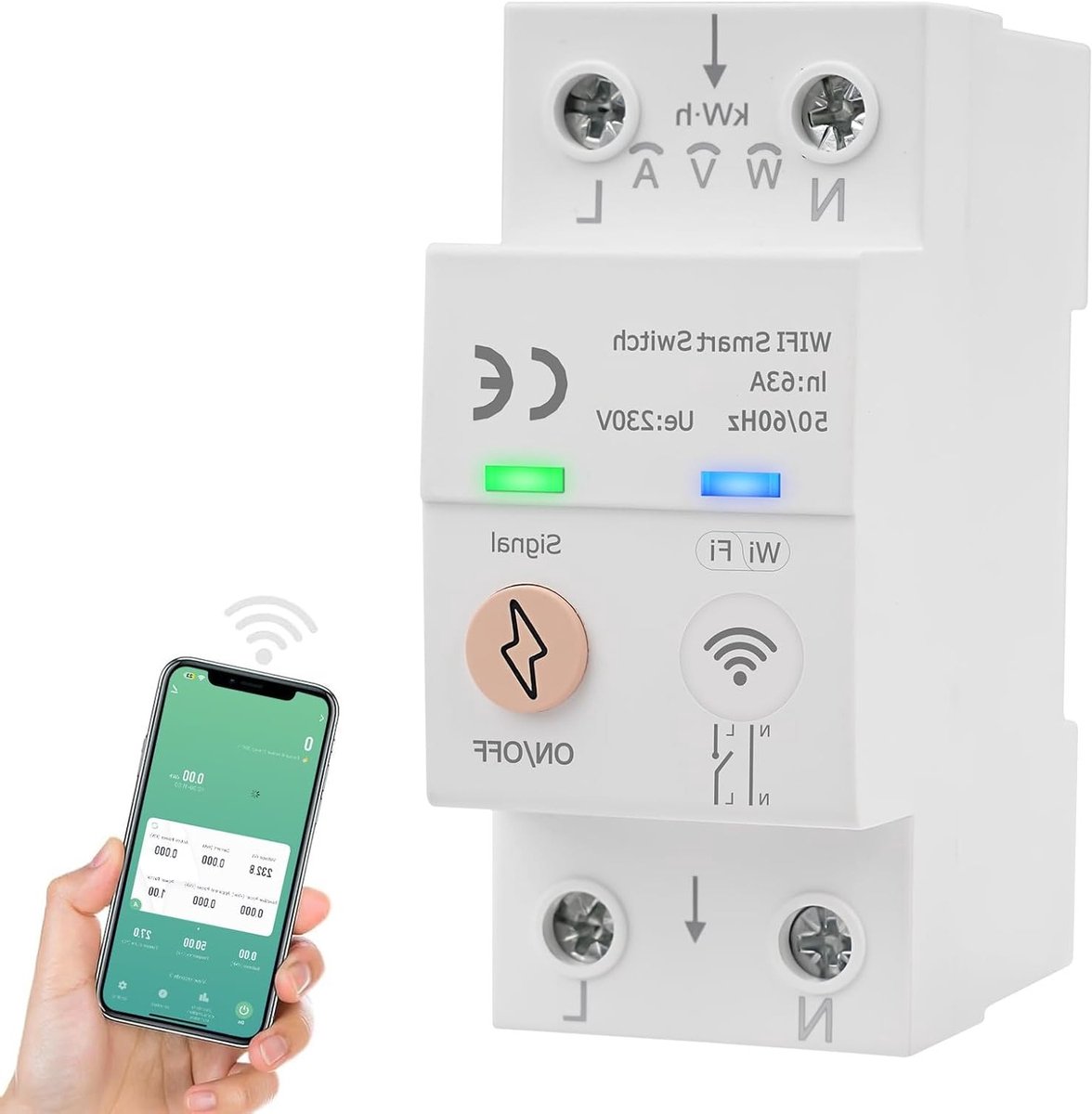 Slimme WiFi stroommeter 63A met spraakbesturing, overspanningsbeveiliging en overbelastingsbeveiliging voor enkelvoudige fase AC metingen van 80-300V