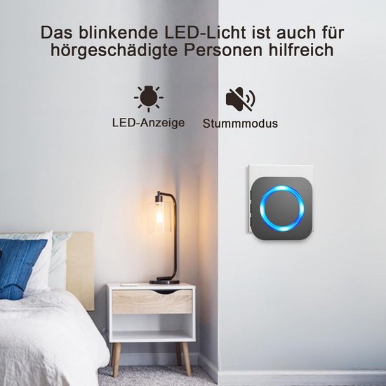 Deurbel Waterdichte Draadloze Deurbelset Bel Deurbel Voor Buiten met 3 Plug in Ontvangers, 400M Bereik, 55 Melodieën, 5 Volumes, Huisdeurbel met Batterij, Led-Display, Zwartl met eenvoudige installatie en instelbaar volume voor thuis, kantoor en — afbeelding 3