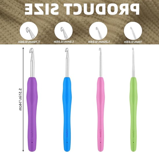 Ergonomische Haaknaalden Set van 4 - Kleurige Siliconen Handvatten voor Breien en Haken, 14 cm Extra Lang voor Beginners en Enthousiastelingen — afbeelding 5