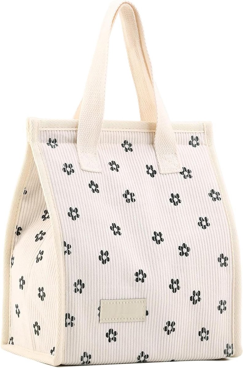 Florale Lunchtas in Crème Wit, Geïsoleerde Koeltas voor Picknick, Herbruikbare Lunchbox en Koeltas voor Eten