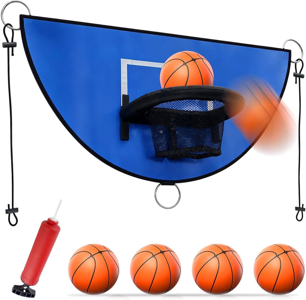 Mini basketbalkorf voor trampoline: complete set met 3 mini basketballen, ideaal voor kinderen en volwassenen, perfect voor binnen en buiten spelen, blauw