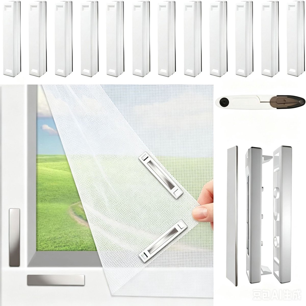 Magnetisch Raamhor | Verstelbaar DIY Vliegenhor Max 150x130cm Wit | 12 Sterke Magneten | Glasvezel Fijn Muggengaas | Innovatieve Magnetische Sluiting | Zonder Boren | Voor Alle Standaard Huishoudelijke Ramen| Cyslmuk®