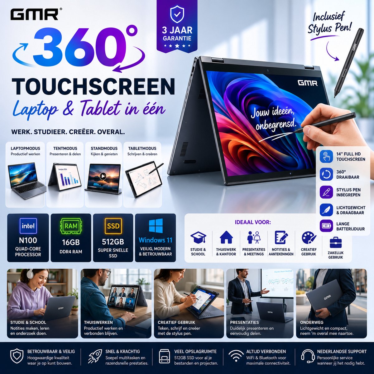 GMR YOGA 360° 14 inch Touchscreen | N100 | 16GB | 512GB SSD thumbnail 5