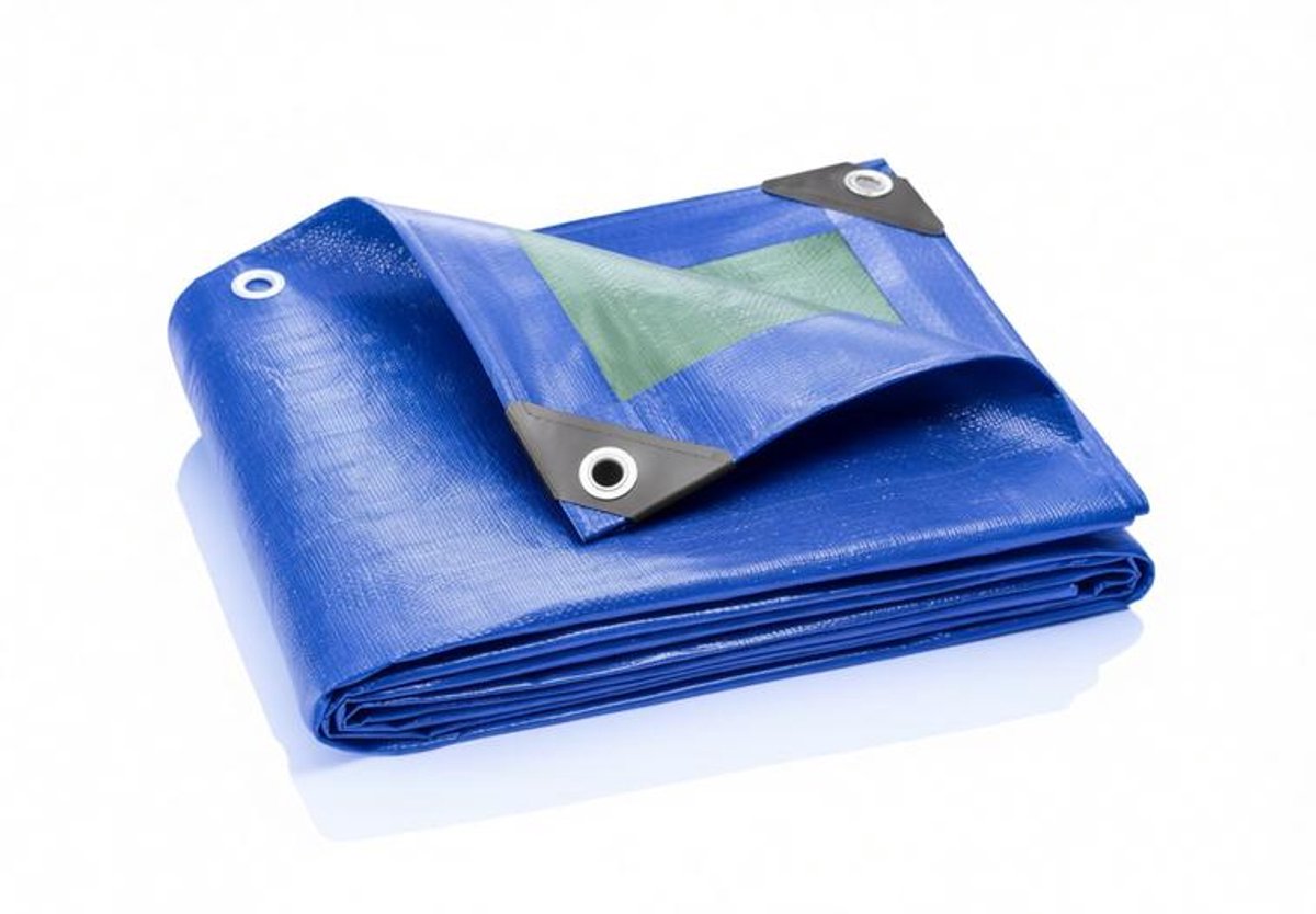 ElleMooi Afdekzeil 5x6m Universeel 90g/m² Blauw/Groen - Waterdicht UV-bestendig Dekzeil met Aluminium Oogjes