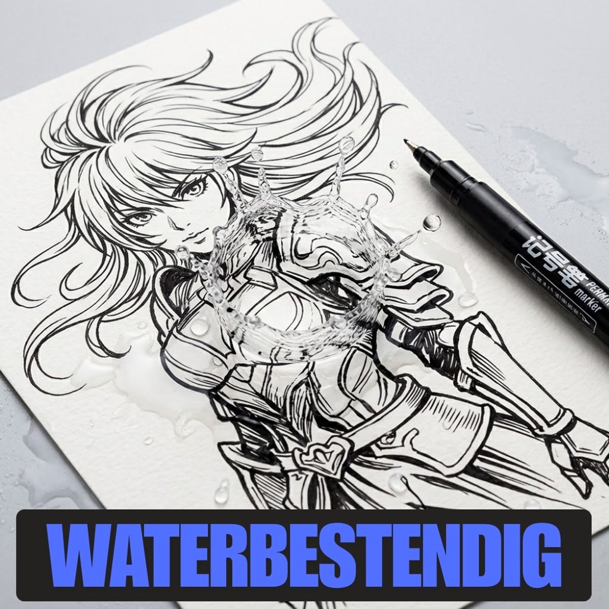 Ainy - Duo Permanente Fineliners watervast - set van 5 markers zwart, blauw & rood fineliner | fine liner manga /anime tekenen | bullet journal stiften | handlettering | Pigment liner | calligraphy pennen — afbeelding 5