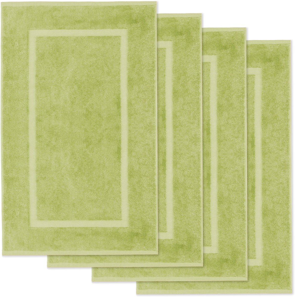 Lavea® Set van 4 Badmatten 50x80 cm Zacht en Absorberend – 100% Katoen, Wasbare Badkamermatten – Ideaal als Douche- of Badmat - Lindegroen