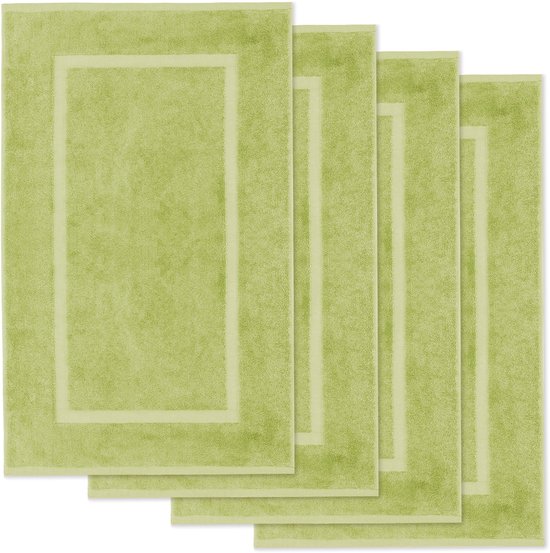 Lavea® Set van 4 Badmatten 50x80 cm Zacht en Absorberend – 100% Katoen, Wasbare Badkamermatten – Ideaal als Douche- of Badmat - Lindegroen