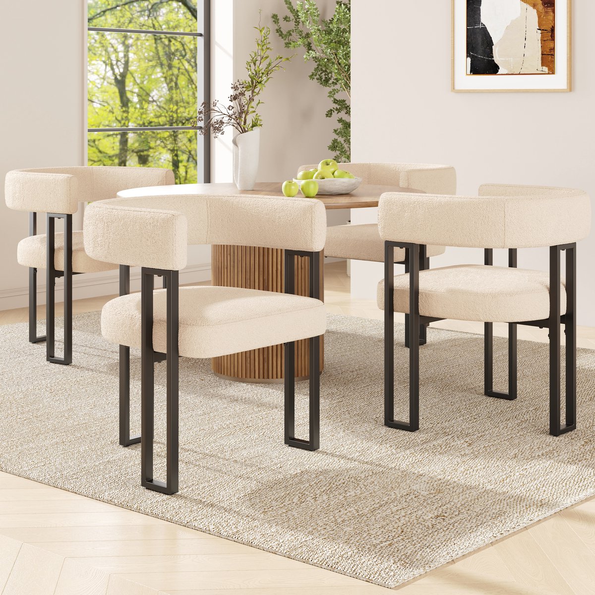 REDOM Eetkamerstoel - Ergonomische Rugleuning - Moderne Stijl - Voor Eetkamer - Stof en Metaal - Beige - 51,5 x 54 x 72 cm