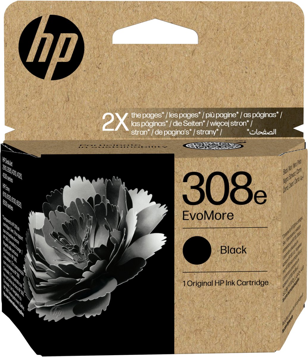 HP 308e EvoMore originele inktcartridge - Zwart + Instant Ink tegoed