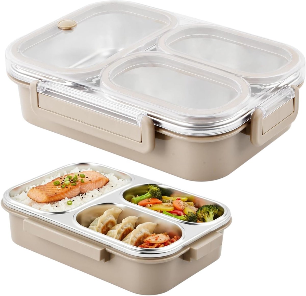Lekvrije Broodtrommel Roestvrij Staal 1000ml met 3 Vakken Bento Lunchbox