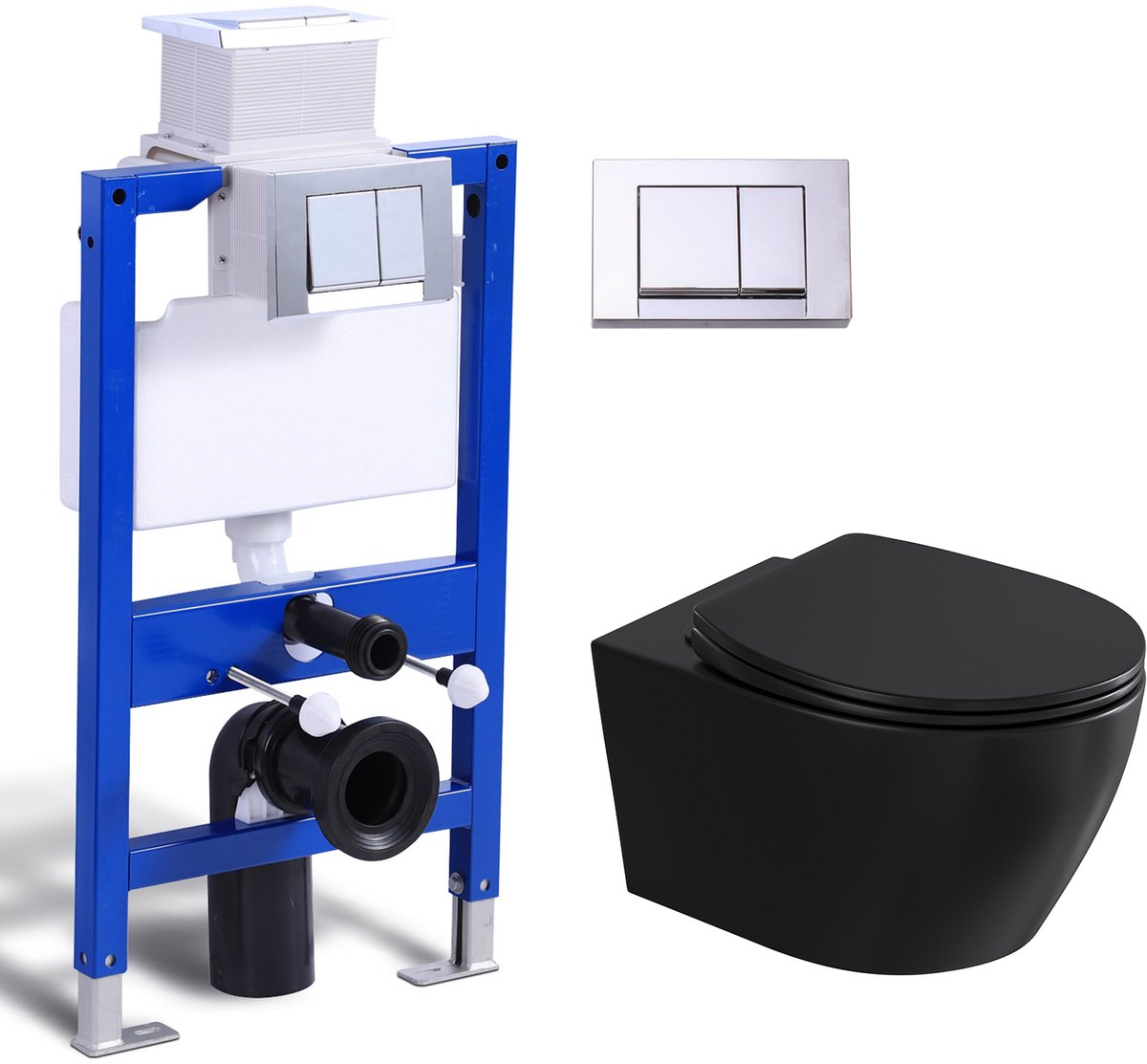 HOROW Hangtoiletset - Zwart Toilet met Softclose Zitting - incl. 82cm inbouwreservoir