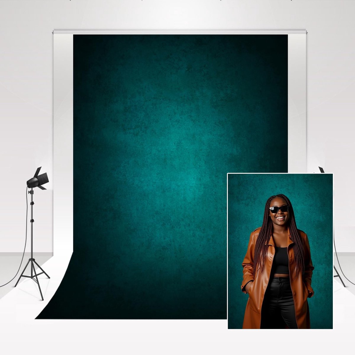 VLEMICO- Fotografie Achtergrond - 1,5 x 2,2 m Zwart/Groen Kleurverloop - Opvouwbaar - Huidvriendelijk Materiaal - Bruiloft/Babyfotografie - Live Video-Achtergrond - Achtergronddoek