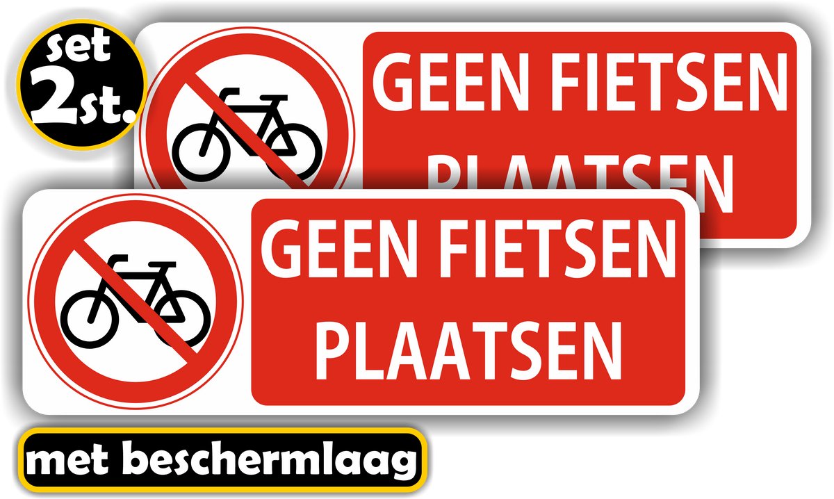 Jerma - Geen Fietsen plaatsen - Stickers - 2 stuks 8 x 25 cm -Vinyl - Weerbestendig - zelfklevend
