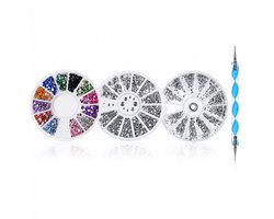 Guardian Beauty Rhinestone 3 in 1 - Nagelkunst - Nagelstenen - Nageldiamantjes - 3D Nagelkunst - Bruidsnagels - 1 verpakking Mix MultiColor 1.5mm, 1 verpakking Mix Multimaten 1.5mm-5mm Zilver, 1 verpakking 1.5mm Zilver + Nagelkunst Pen