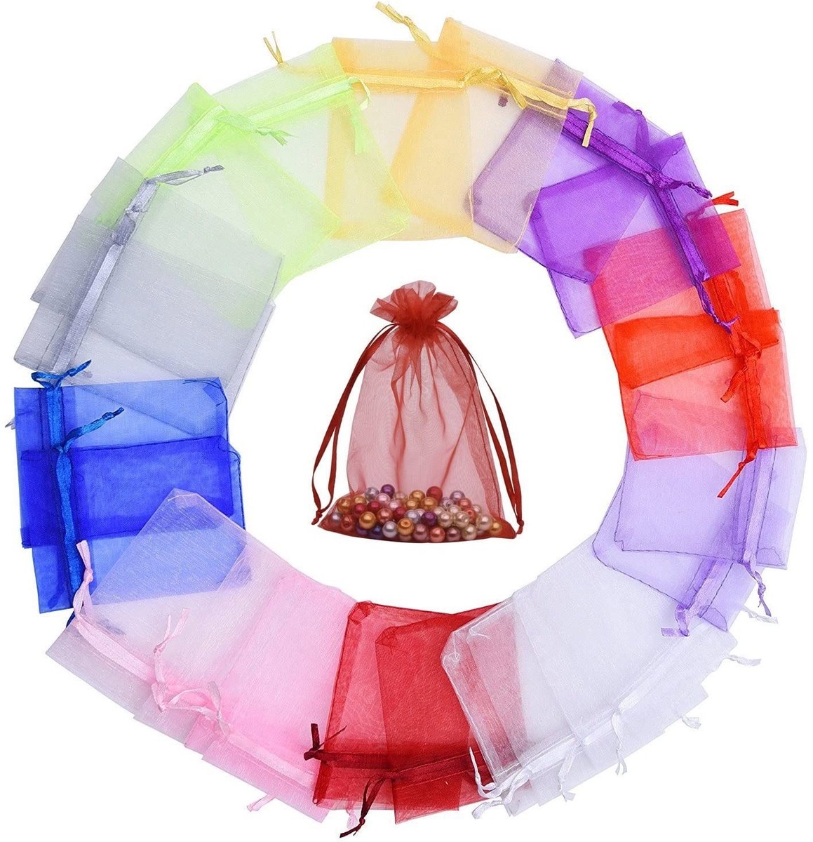 Dailygoods- Organza Zakjes 13 x 18 cm - Cadeauzakjes - Snoepzakjes - Sieradenzakjes - Trekkoord - 30 Stuks Kleurrijk