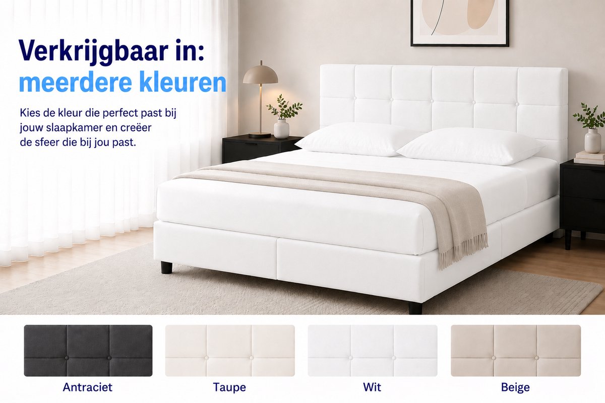 Maan matras ® Boxspring 180x200 | Inclusief Matras & Topper | Wit gestoffeerd | bed | boxspring met opbergruimte | Boxspring compleet thumbnail 3