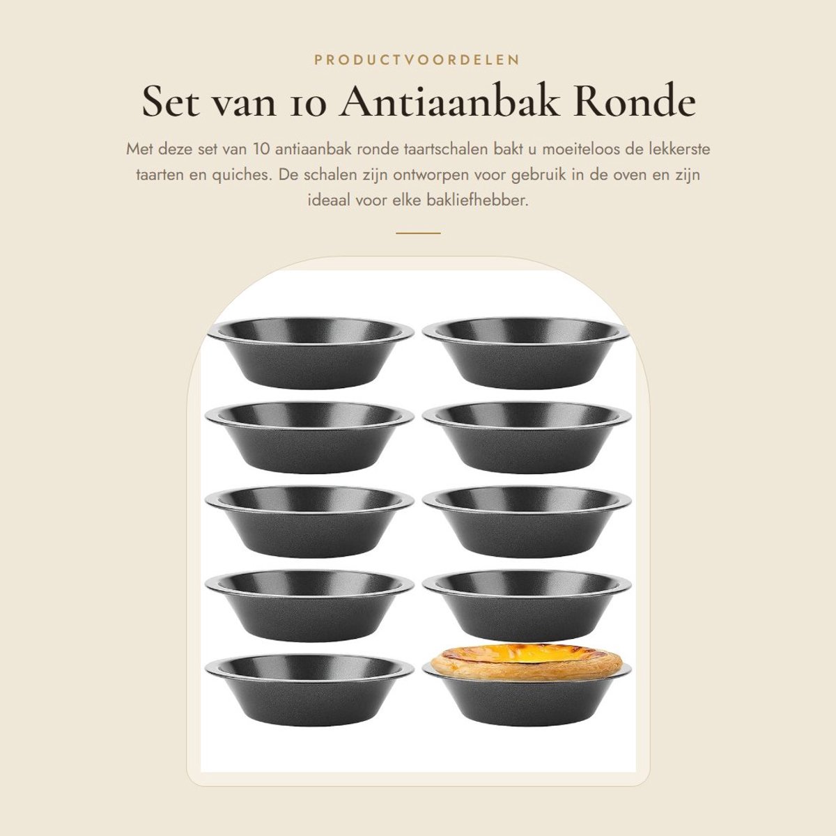 Dailygoods- Taartschotel 10 stuks - Antiaanbaklaag - Ronde Taartvormen - Quiche Bakvormen - Koolstofstaal - Stapelbaar 12,5 cm - Taartvorm