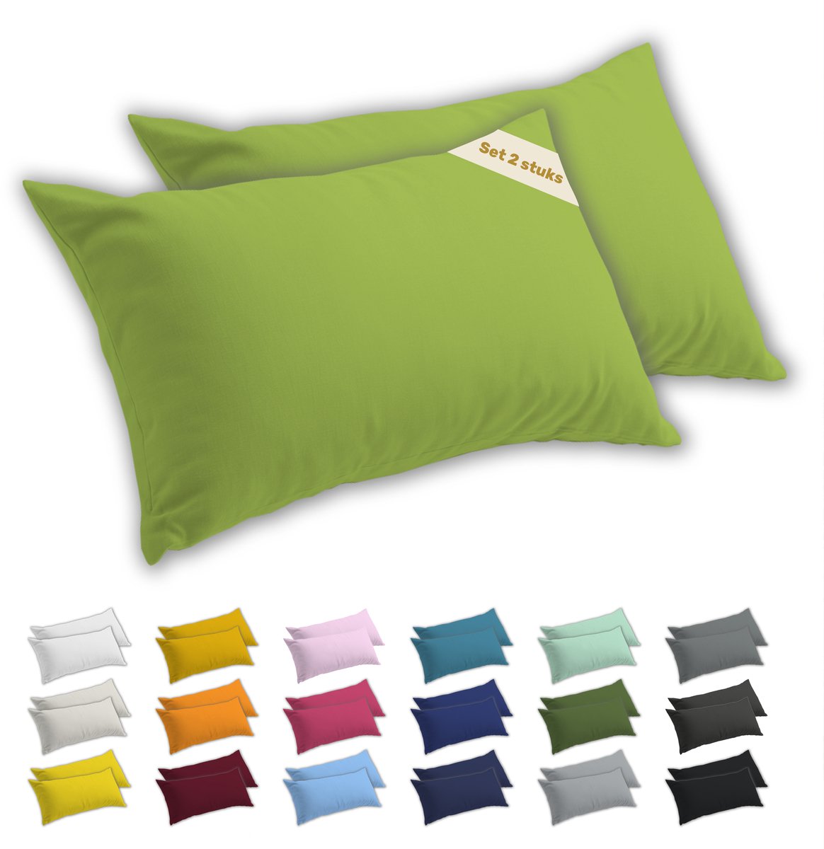 Lavea® Kussenslopen 50x70 cm Set van 2 – Kussenhoezen van 100% Zachte en Ademende Jersey Katoen met YKK Ritssluiting – Appelgroen