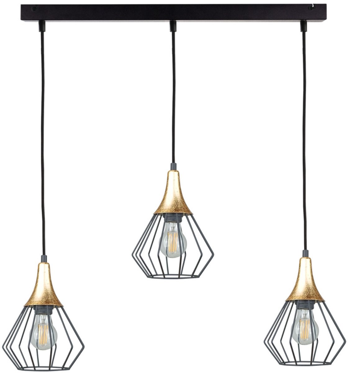 KETER LIGHTING Selene Black/Gold Hanglamp 3xE27 – Zwart & Goud Metaal – Industriële Designlamp