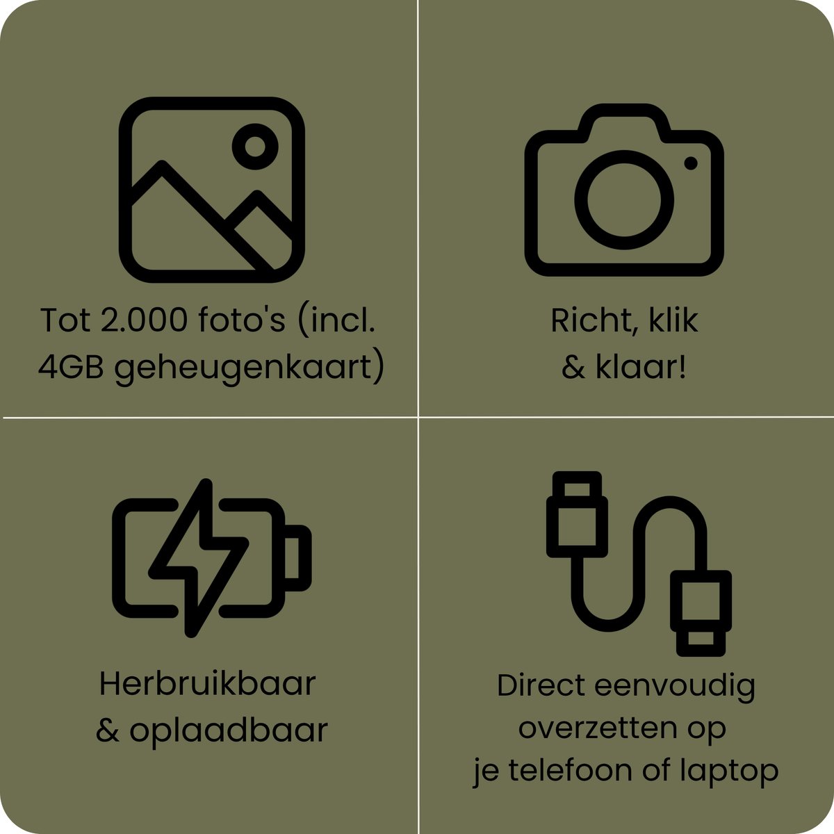 Campsnap Digitale Camera - Schermvrije Retro Fotocamera - 8 Megapixel - 2000 foto's - Minimalistisch Vintage Design - Met Flits - Oplaadbaar - 4GB - Groen – foto 3