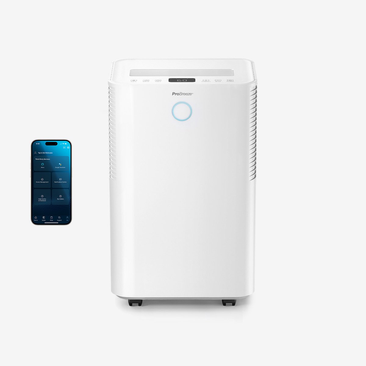 Pro Breeze Luchtontvochtiger – Luchtreiniger - 20L per dag - 4L Waterreservoir - Wasdroogmodus - Geschikt voor Grote Ruimtes - werkt met Alexa en Google Home - Wit