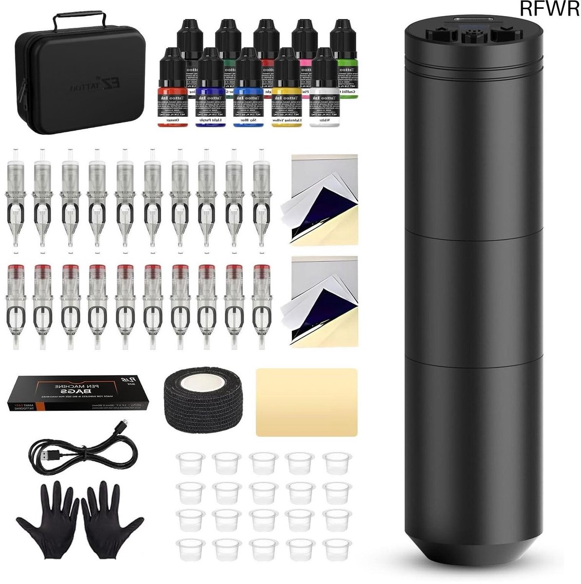 Tatoeage Kit - Professionele Set - Huidkunst Creëren - Draadloos Digitaal Display - 1500mAh Batterij - Zwart