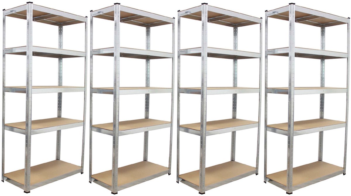 TRUTZHOLM - Verzinkte Opbergrekken 180x90x40 cm - Set van 4 - 875 kg - 5 Legborden - Insteekbare Stelling - Werkplaatsrek