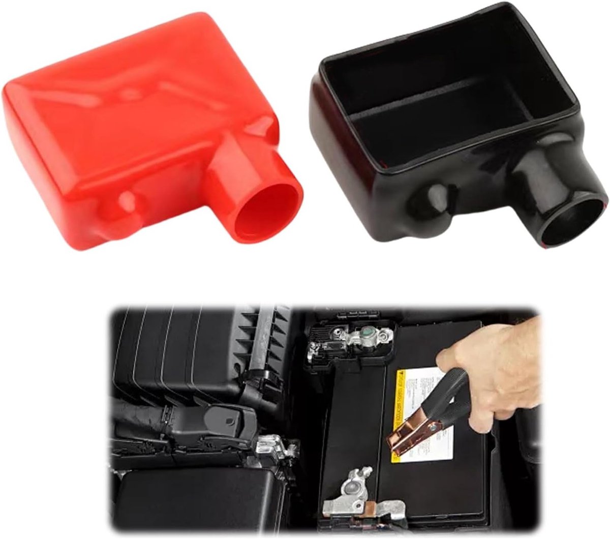 Batterijdeksel voor Auto, Isolatie Cover voor Accuklemmen, Positieve en Negatieve Terminals, Zwarte en Rode Bescherming
