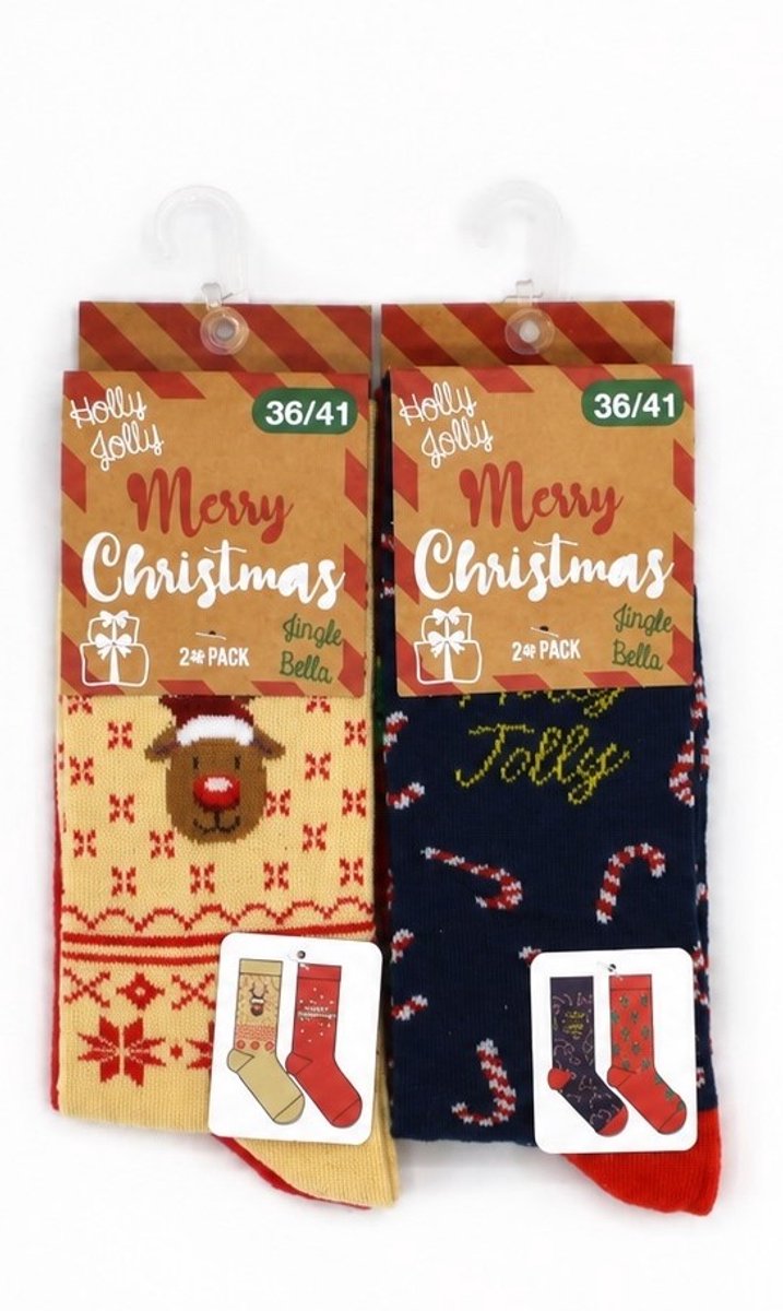 LEUKE KERSTSOKKEN - 4 PAAR - 36/41 - KERSTGESCHENK- KATOEN