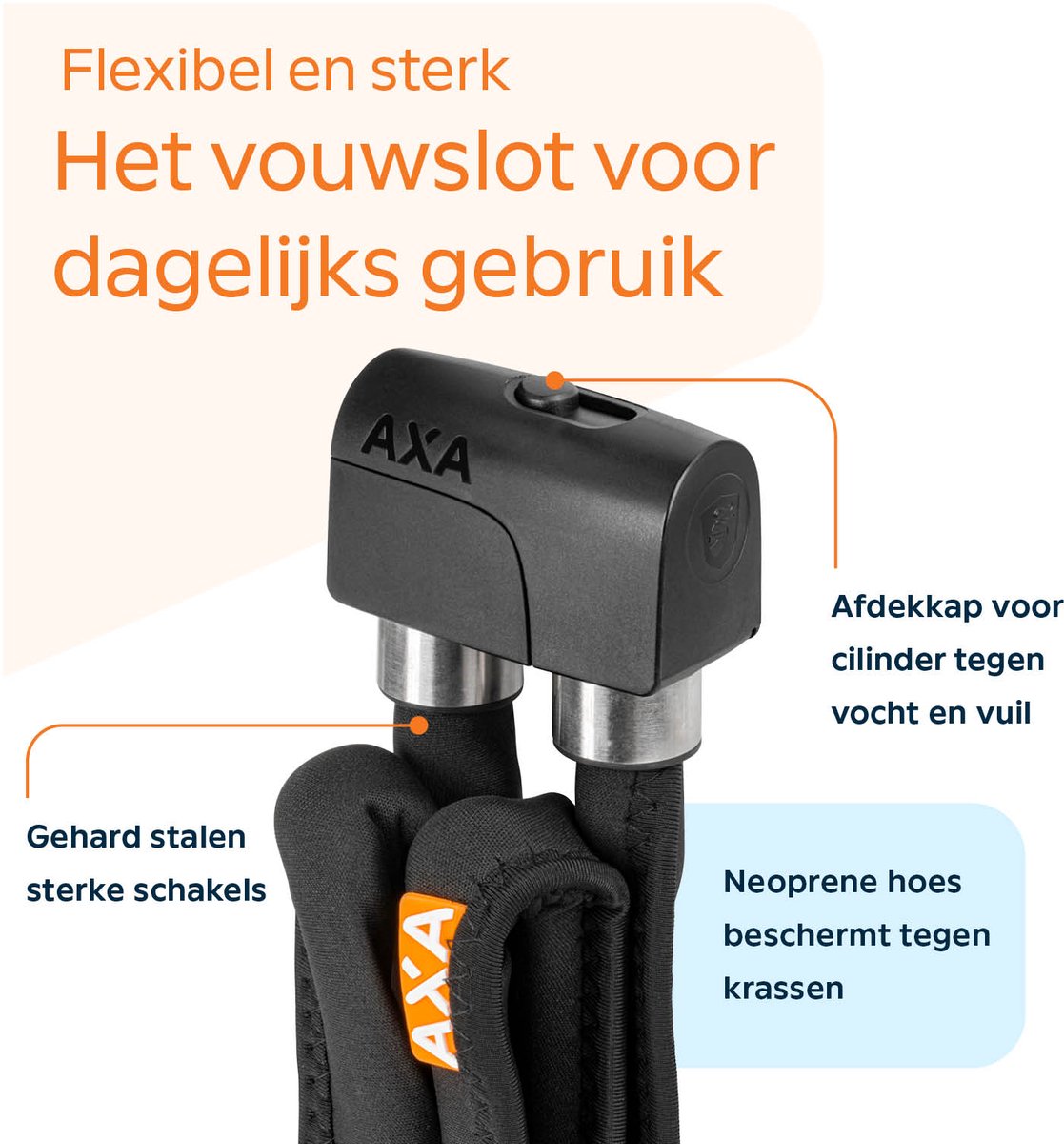 AXA Foldable 6-95 Vouwslot – Slot voor fiets, racefiets, mountainbike – Fietsslot met houder en Sleutelservice – Stalen schakels – 95 cm – foto 4
