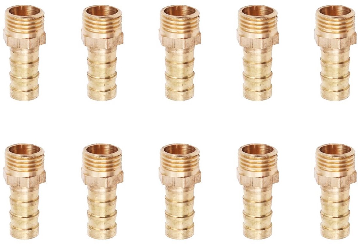 Dailygoods- Slangconnector 10 Stuks - Messing - Tuin/Badkamer - Vijver/Pool - Luchtcompressor - 1/4 Draad - 31mm Lengte - Slangkraan