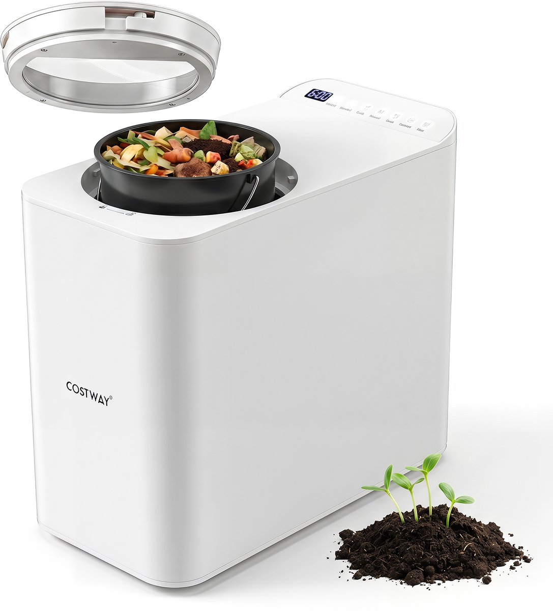 COSTWAY Elektrische compostbak 3 l, geurloze keukencompostbak met bedieningspaneel, kijkvenster en 5 standen, compostbak, zet 90% van het voedselafval om in mest, keukenafvalverwerker voor thuis
