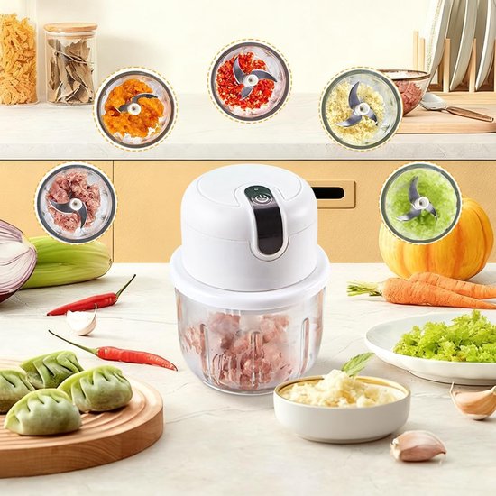 Mini Keuken Chopper - Elektrische Hakker - Snel Ingrediënten Snijden - Draadloos USB Opladen - 350 ml Capaciteit - Wit — afbeelding 3