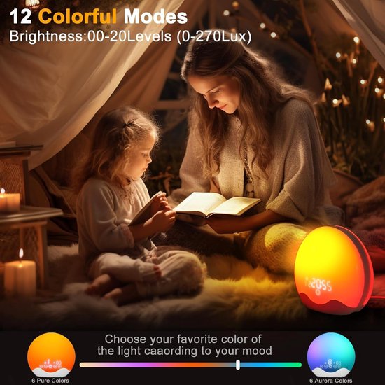 Wake-up Light Alarm Clock - Sunrise Lamp - Rustig Wakker Worden - Dubbelzijdig Touchscreen - Niet Gespecificeerd - Wit van Wake-up Light — afbeelding 3