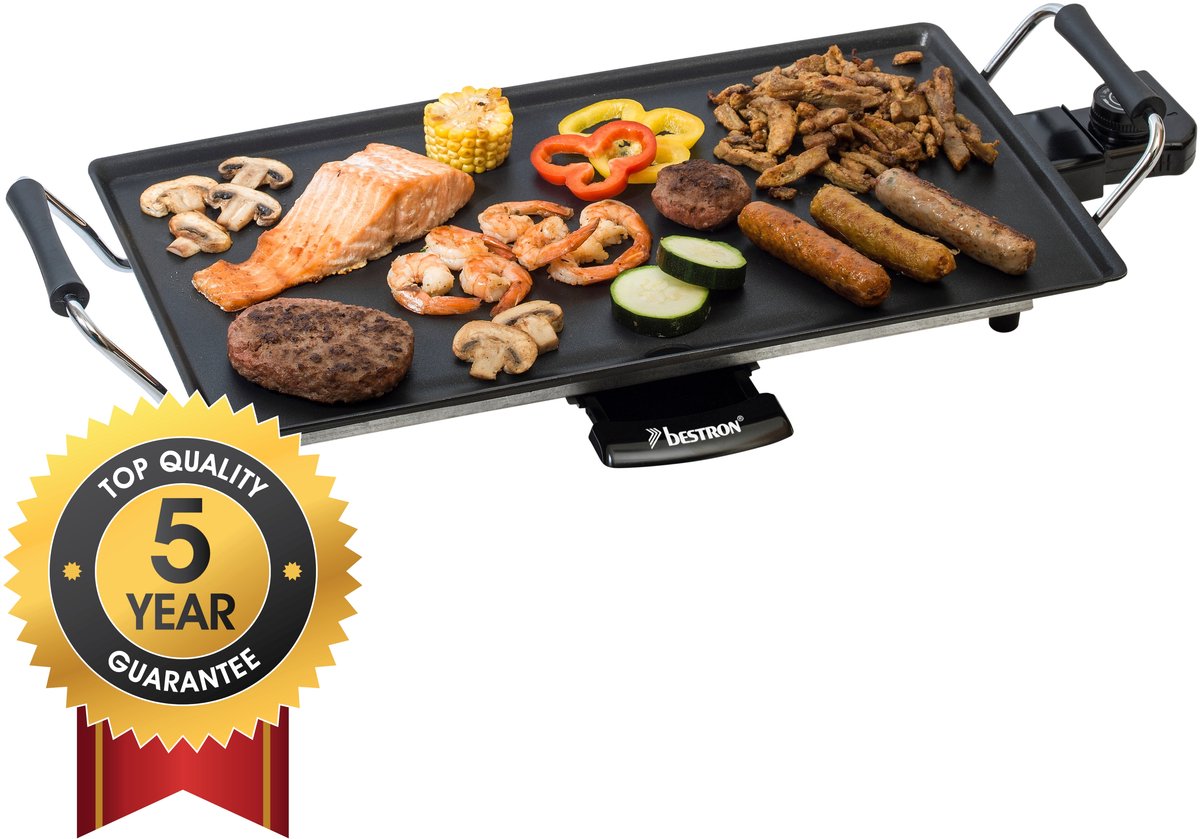 Bol.com Bestron Bakplaat - ABP602 - 2000W - Gourmet, Grillplaat M 47x26cm - 4-6 personen - Zwart - 5 jaar garantie aanbieding