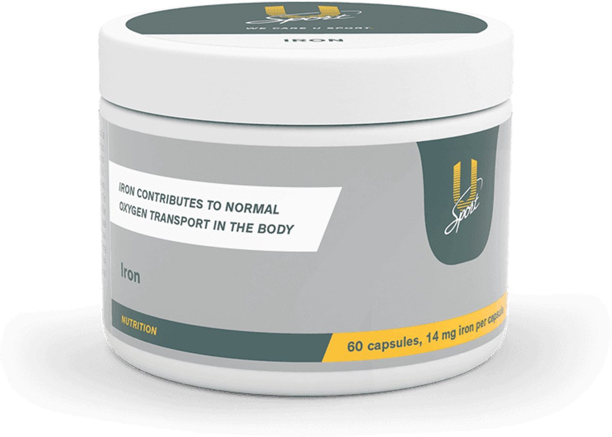 U-Sport Iron - 14 mg IJzerfumaraat - 60 Capsules - Zuurstoftransport & Energie - Tegen Vermoeidheid - 100% Vegan