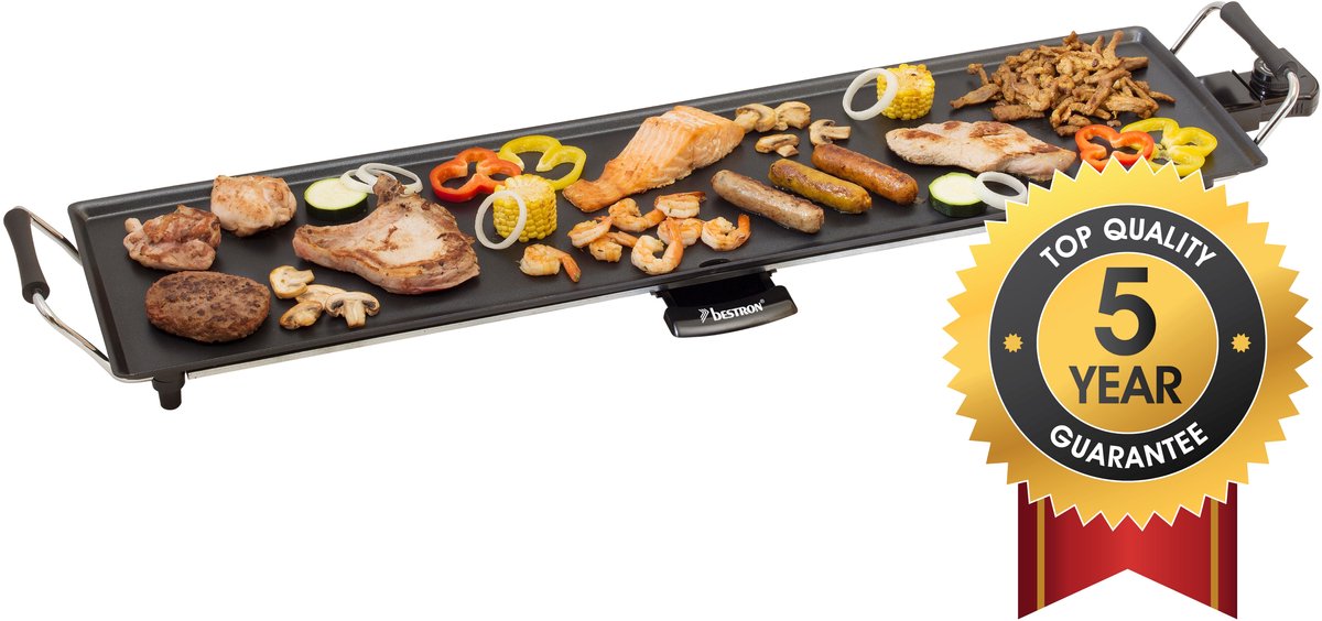Bol.com Bestron Bakplaat - ABP604 - 1800W - Gourmet, Grillplaat XL 91x24cm - 8-10 personen - Zwart - 5 jaar garantie aanbieding