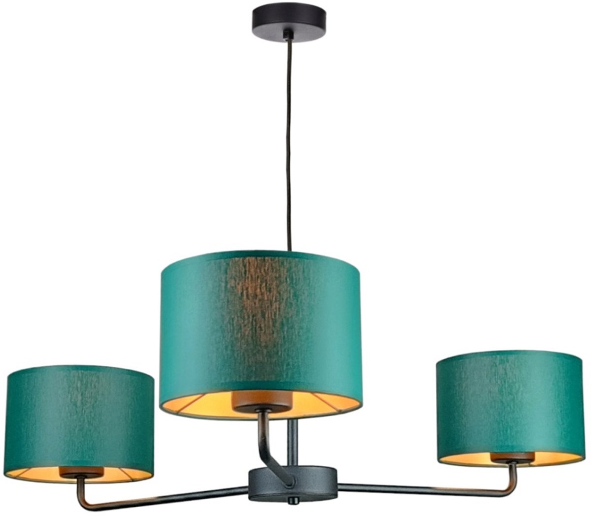 KETER LIGHTING Nia Green Hanglamp 3xE27 – Zwart Metaal & Donkergroene Stoffen Lampenkappen