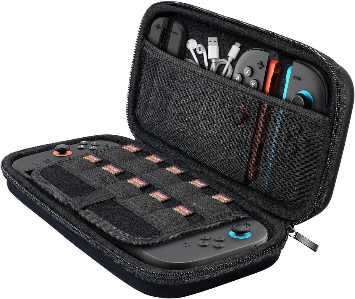Beschermende Hard EVA Opbergtas voor Nintendo Switch 2 met Ruimte voor 10 Game Cards en Accessoires, Zwart