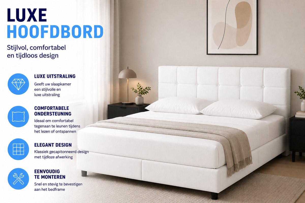 Maan matras ® Boxspring 180x200 | Inclusief Matras & Topper | Wit gestoffeerd | bed | boxspring met opbergruimte | Boxspring compleet thumbnail 2