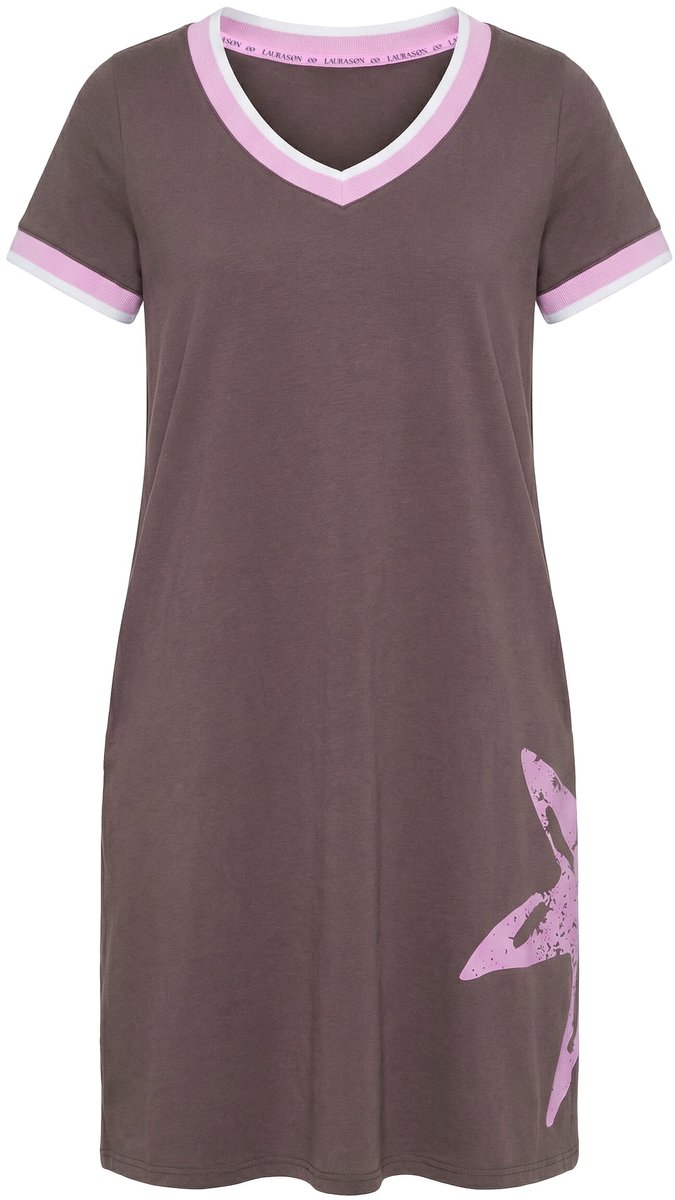 Laurasøn - Dames - Shirtjurk V-hals OEKO-TEX MIG - Donkertaupe - Maat 52+