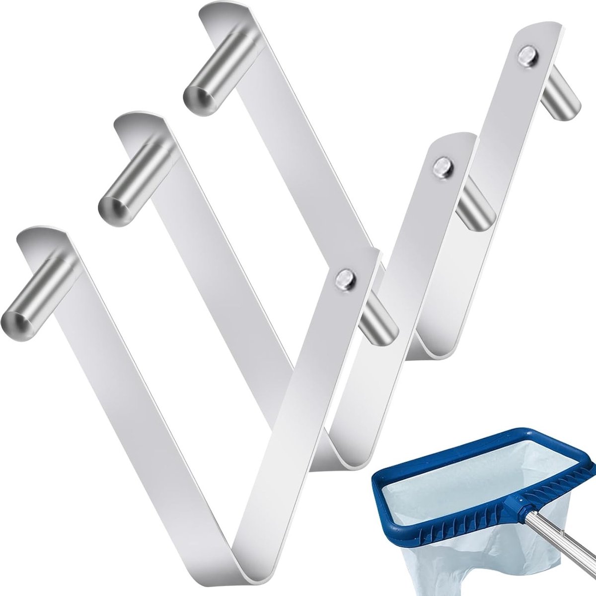 Set van 3 Universele V-Clips voor Zwembad- en Spa-Skimnetten, Roestvrijstalen Bevestigingen voor Inground en Boven Grondse Zwembaden